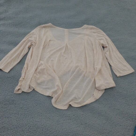 We The Free Top Womens L Boho Beige 3/4 Sleeve Flowy Slouchy Scoop Neck Linen - Picture 2 of 10